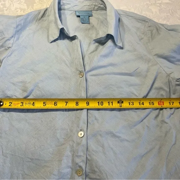Sigrid Olsen 100% Linen Blouse Size Medium 3/4 Sleeves Collared Popover Blue - Picture 8 of 9